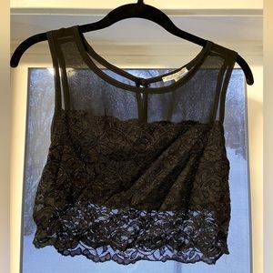 Cropped black mesh & lace top - SZ medium - Charlotte Russe